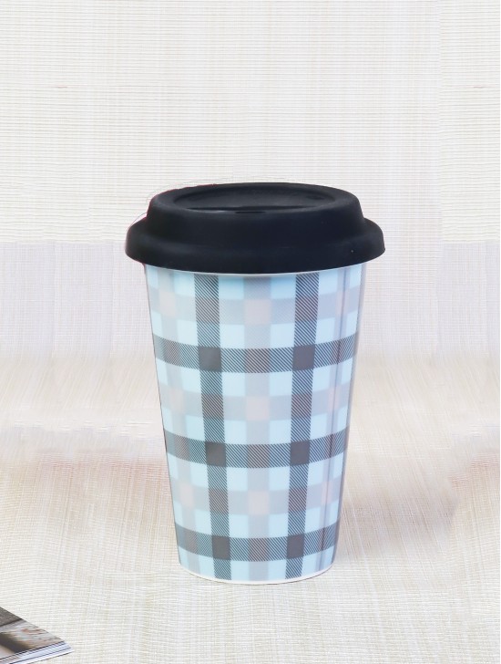 Plaid Fine Bone Coffee Mug With Gift Box